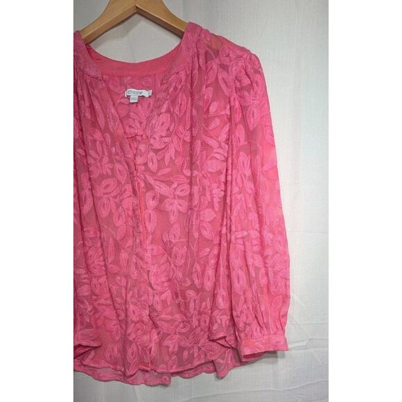 Chicos Women's Pink Floral Embroidered Blouse Sz 3(16) Boho Peasant Semi Sheer - Picture 3 of 8